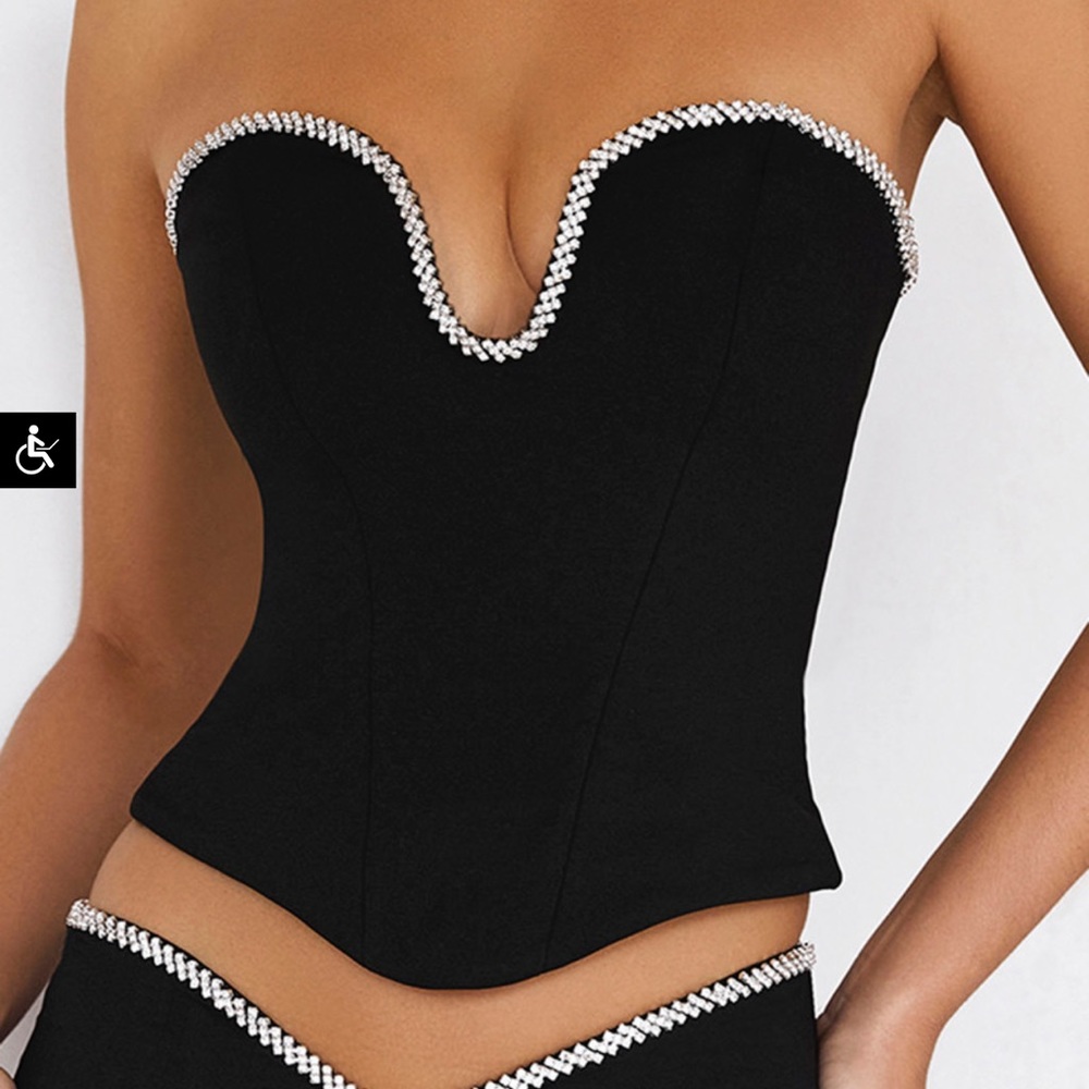Elegant Black Strapless Top with Silver Accents